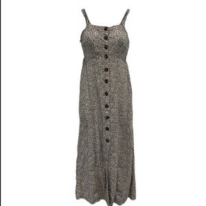 Japna Leopard Print Animal Print Ruched Back Midi Button Front Dress Size Small